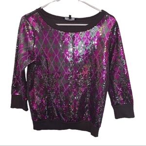 Express Sequin Argyle Print Top